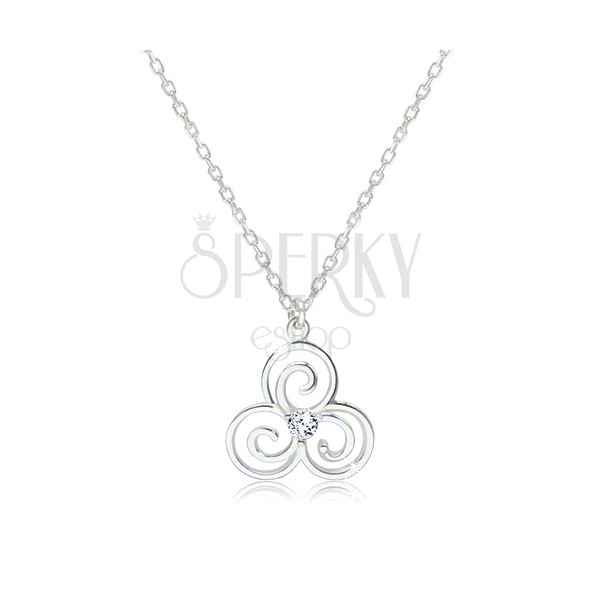 Sijoča ogrlica iz srebra 925 – keltski simbol triskelion s prozornim cirkonom