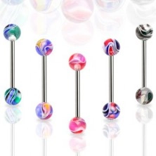 Piercing za jezik - barvna marmornata kroglica