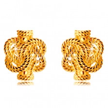 14K zlati uhani - prepletene linije z vzorcem vrvi, čepki