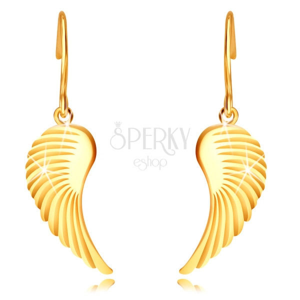 14-karatni zlati uhani - velika angelska krila, sijoča površina, afriški kavelj