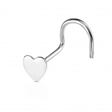 Ukrivljen piercing za nos iz srebra 925 - glavica v obliki srca