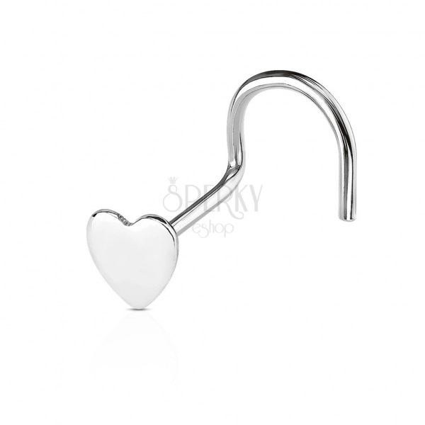 Ukrivljen piercing za nos iz srebra 925 - glavica v obliki srca