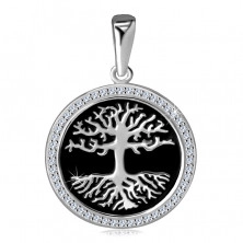 925 Srebrn obesek - drevo življenja s črno glazuro, bleščeči cirkoni