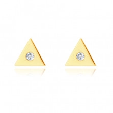 14K zlati uhani - majhen trikotnik s prozornim cirkonom v sredini, čepki