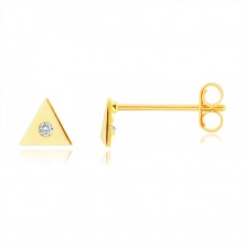 14K zlati uhani - majhen trikotnik s prozornim cirkonom v sredini, čepki