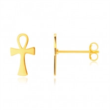 14K Zlati uhani – egipčanski križ, čepki