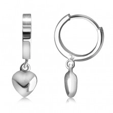 925 srebrni uhani z vzvodno zaponko – obroček in srce zrcanate, gladke površine