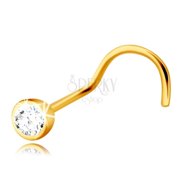 14K rumeno zlato, diamantni piercing, ukrivljen - briljant v okroglem okvirju, 2 mm