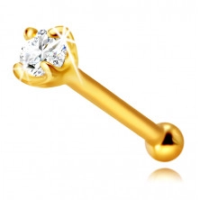 Diamantni piercing za nos iz rumenega zlata 585, raven, bleščeč briljant v okvirju, 1,75 mm