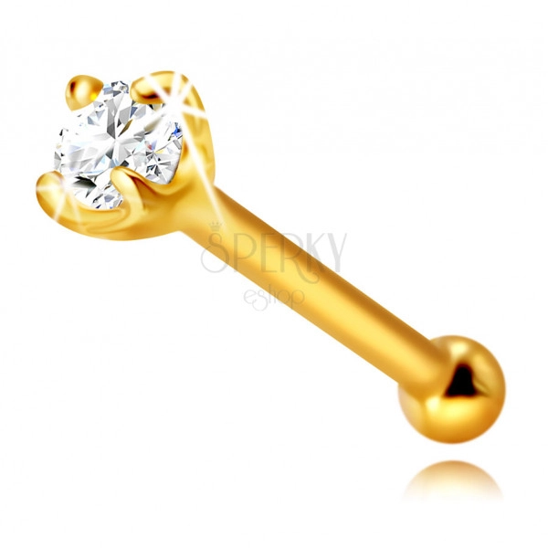 Diamantni piercing za nos iz rumenega zlata 585, raven, bleščeč briljant v okvirju, 1,75 mm
