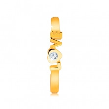 Diamantni prstan iz 14 K rumenega zlata z odprtimi kraki – napis “LOVE”, briljant