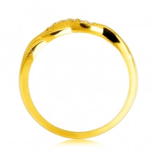 Sijoč prstan iz 14K rumenega zlata - prepleteni valovi, linija briljantov