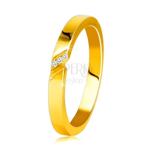 14K diamantni obroček iz rumenega zlata - prstan s fino zarezo, prozorni briljanti