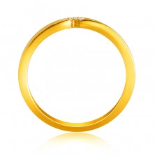 14K diamantni obroček iz rumenega zlata - prstan s fino zarezo, prozorni briljanti
