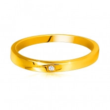 585 Diamantni prstan iz rumenega zlata - rahlo poševna kraka, prozoren briljant