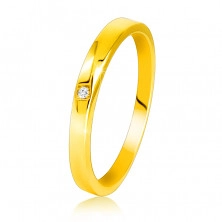 585 Diamantni prstan iz rumenega zlata - rahlo poševna kraka, prozoren briljant