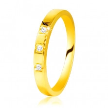 585 Diamantni prstan iz rumenega zlata - bleščeča kraka, trije, bleščeči briljanti