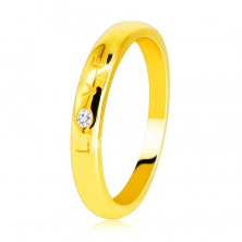 Diamantni obroček iz rumenega zlata 585 - napis „LOVE“ z briljantom, gladko površino, 1,6 mm