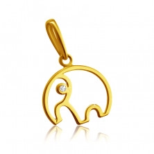Diamantni obesek iz 14K rumenega zlata - obris slona z rilcem, prozoren briljant