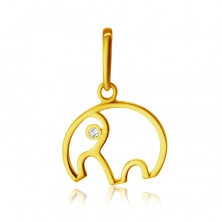 Diamantni obesek iz 14K rumenega zlata - obris slona z rilcem, prozoren briljant
