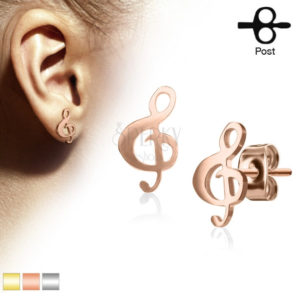 Jekleni uhani z glasbenim motivom - vijolinski ključ, različne barve