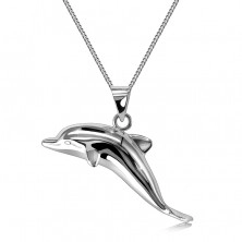 Srebrna ogrlica 925 - obesek v obliki plavajočega delfina, zrcalno polirana površina
