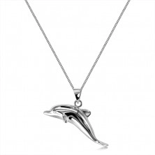 Srebrna ogrlica 925 - obesek v obliki plavajočega delfina, zrcalno polirana površina