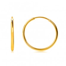 Zlati okrogli uhani 14K zlato - tanki, zaobljeni kraki, gladka in sijoča površina, 15 mm