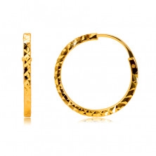 Uhani iz 585 rumenega zlata - obročki so okrašeni z vzorcem diamanta, oglati kraki, 14 mm