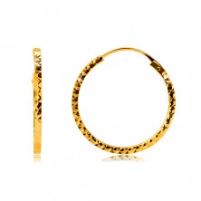 Uhani iz 585 rumenega zlata - obročki so okrašeni z vzorcem diamanta, oglati kraki, 18 mm