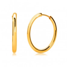 Zlati okrogli uhani iz 14 K zlata - tanki kraki, sijoča površina, 16 mm
