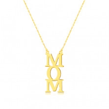 Ogrlica iz rumenega zlata 14 K - "MOM" napis, črke ena pod drugo, verižica z drobnimi členi