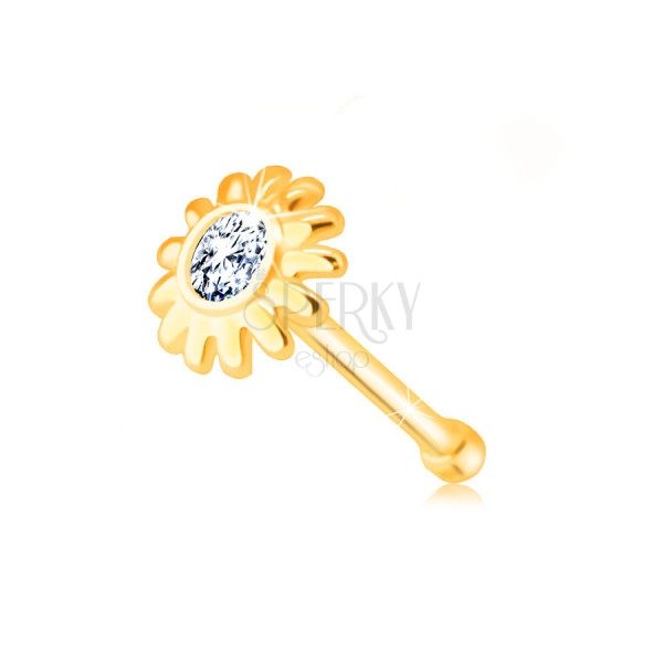 Diamantni piercing za nos iz 585 rumenega zlata - cvet z briljantom v prozorni barvi