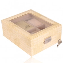 Pravokotna škatla za nakit v krem barvi - imitacija krokodilje kože, zaponka, ključ