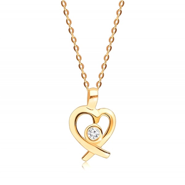Briljantna ogrlica iz rumenega zlata 585 – okrogel briljant v obrisu srca, tanka verižica
