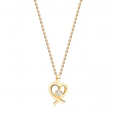 Briljantna ogrlica iz rumenega zlata 585 – okrogel briljant v obrisu srca, tanka verižica