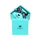 Darilna škatlica za diamantni nakit - turkizen dizajn z logotipom in črno pentljo, kvadrat