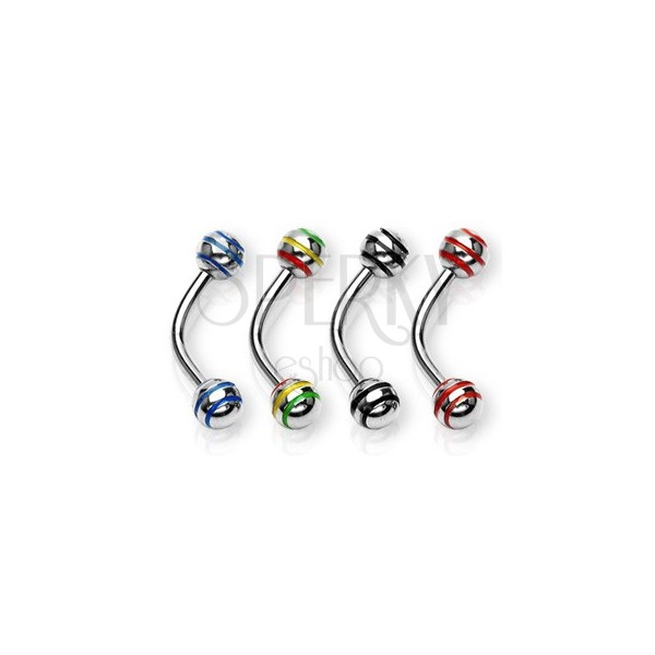 Jeklen piercing za obrv - sijoči kroglici s tremi črtami