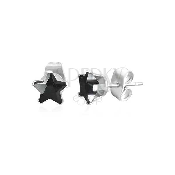 Jekleni uhani srebrne barve s črno cirkonsko zvezdo