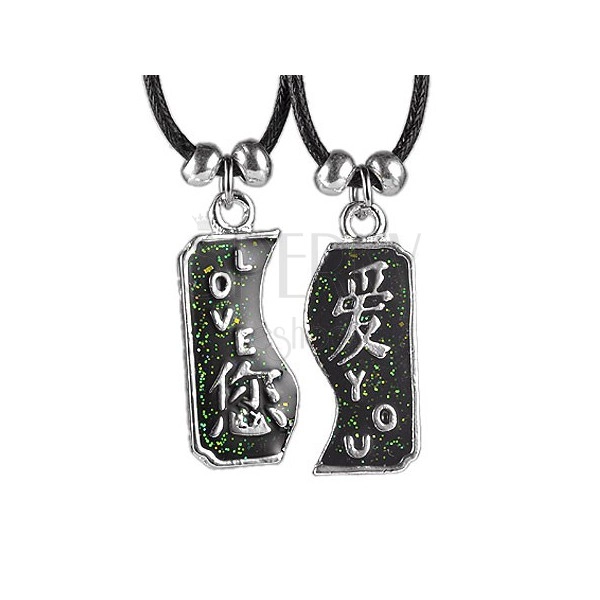 Dvodelna ogrlica s kitajskima pismenkama z napisom LOVE YOU