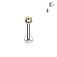 Jeklen podustnični piercing - kroglica s svetlečim cirkonom