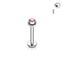 Jeklen podustnični piercing - kroglica s svetlečim cirkonom