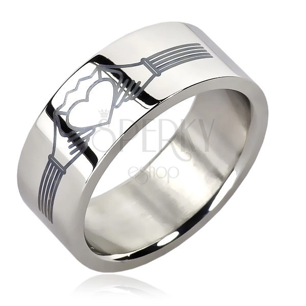 Prstan iz nerjavečega jekla - srce s krono - motiv prstana Claddagh