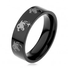 Črn prstan iz nerjavečega jekla - volk