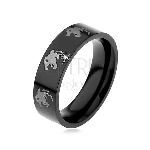 Črn prstan iz nerjavečega jekla - volk