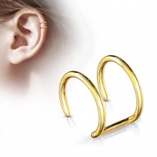 Imitacija piercinga za uho iz nerjavečega jekla - dvojen obroček zlate barve