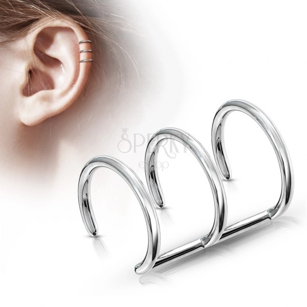 Imitacija piercinga za uho iz jekla 316L - trije obročki srebrne barve