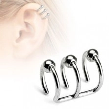 Imitacija piercinga za uho iz nerjavečega jekla - trojni obroček s kroglicami