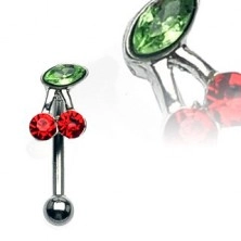 Piercing za obrvi - češnjica z zelenim in rdečima cirkonoma