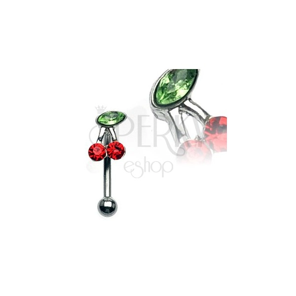 Piercing za obrvi - češnjica z zelenim in rdečima cirkonoma